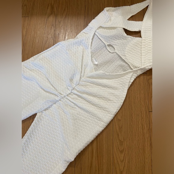 White Jumpsuit One Piece Teddy Workout Outfit Textured Lift - Picture 6 of 10